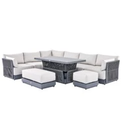 Pedra Rope And Aluminium Large Corner Casual Dining Set With Rising Table, Grey -Daals Store OD DINE 4980 GREY SET WB3