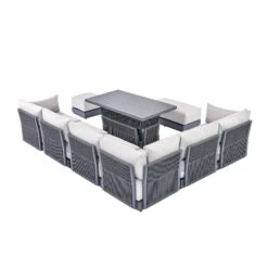 Pedra Rope And Aluminium Large Corner Casual Dining Set With Rising Table, Grey -Daals Store OD DINE 4980 GREY SET WB5