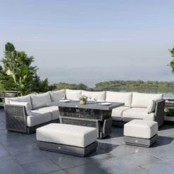 Pedra Rope And Aluminium Large Corner Casual Dining Set With Rising Table, Grey