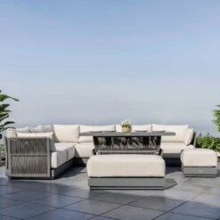 Pedra Rope And Aluminium Large Corner Casual Dining Set With Rising Table, Grey -Daals Store OD DINE 4980 GREY SET scene3