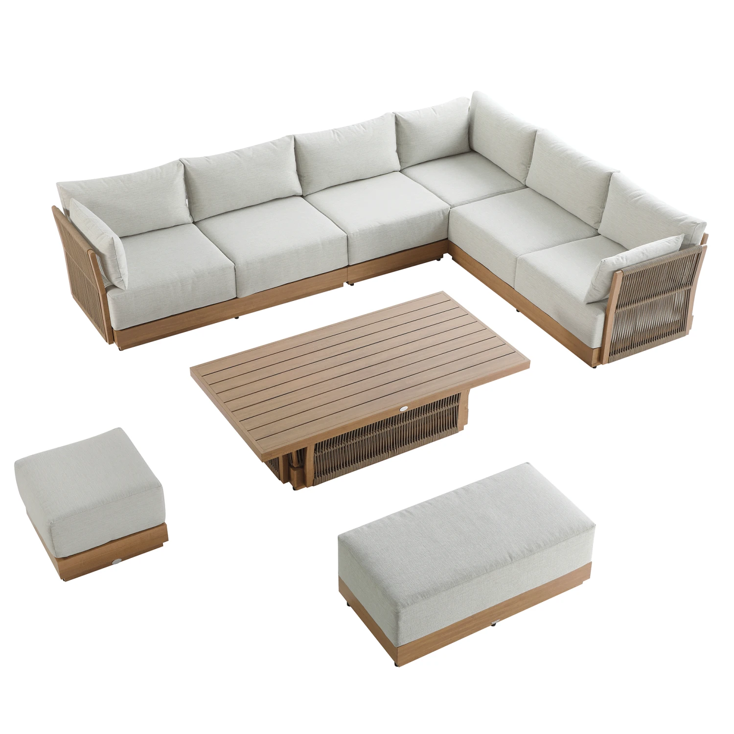 Pedra Rope And Aluminium Large Corner Casual Dining Set With Rising Table, Natural 2 Pedra Rope And Aluminium Large Corner Casual Dining Set With Rising Table, Natural - Image 2