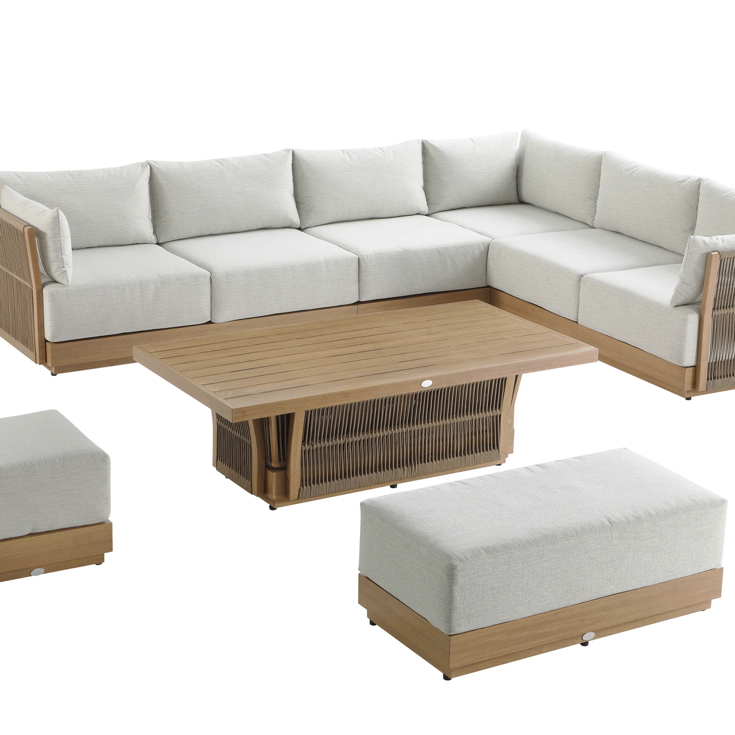 Pedra Rope And Aluminium Large Corner Casual Dining Set With Rising Table, Natural 4 Pedra Rope And Aluminium Large Corner Casual Dining Set With Rising Table, Natural - Image 4