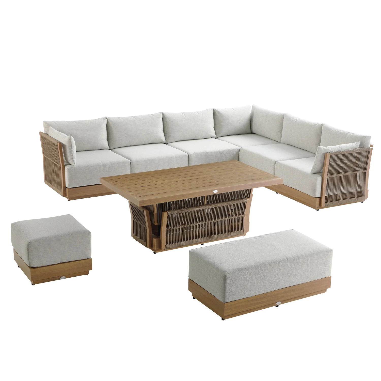 Pedra Rope And Aluminium Large Corner Casual Dining Set With Rising Table, Natural 1 Pedra Rope And Aluminium Large Corner Casual Dining Set With Rising Table, Natural