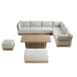 Pedra Rope And Aluminium Large Corner Casual Dining Set With Rising Table, Natural 19 Pedra Rope And Aluminium Large Corner Casual Dining Set With Rising Table, Natural -Daals Store OD DINE 4980 NAT SET WB2