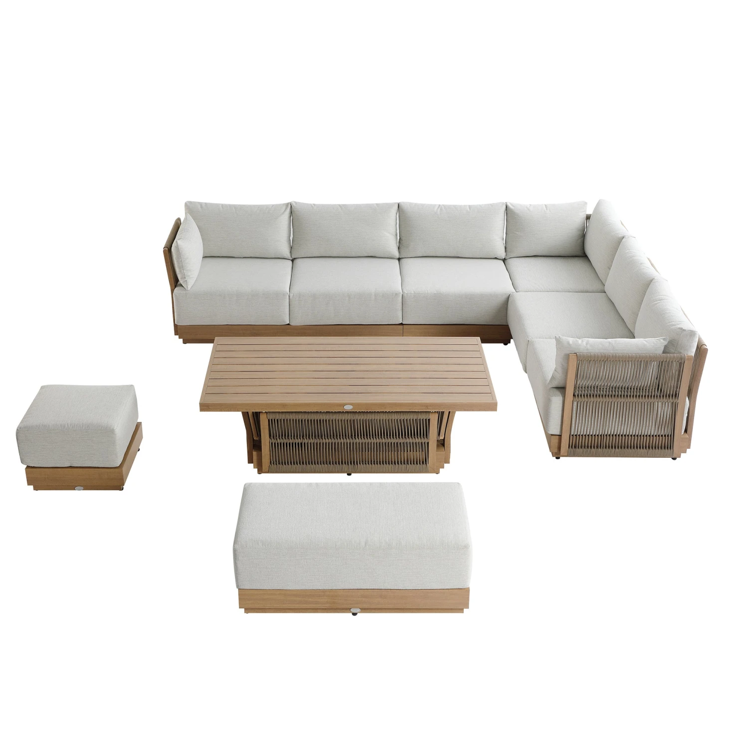 Pedra Rope And Aluminium Large Corner Casual Dining Set With Rising Table, Natural 5 Pedra Rope And Aluminium Large Corner Casual Dining Set With Rising Table, Natural - Image 5