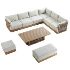 Pedra Rope And Aluminium Large Corner Casual Dining Set With Rising Table, Natural 21 Pedra Rope And Aluminium Large Corner Casual Dining Set With Rising Table, Natural -Daals Store OD DINE 4980 NAT SET WB4