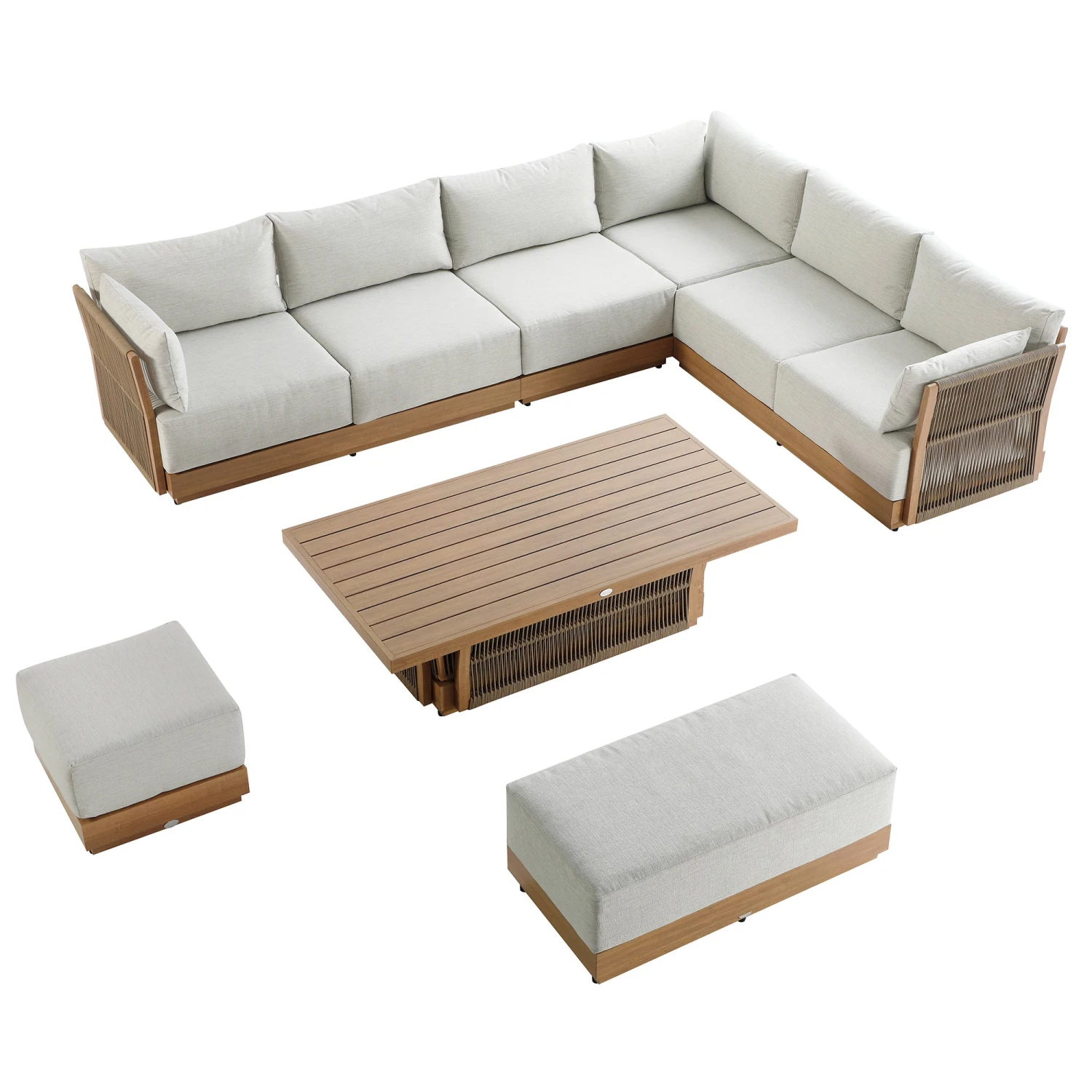 Pedra Rope And Aluminium Large Corner Casual Dining Set With Rising Table, Natural 7 Pedra Rope And Aluminium Large Corner Casual Dining Set With Rising Table, Natural - Image 7