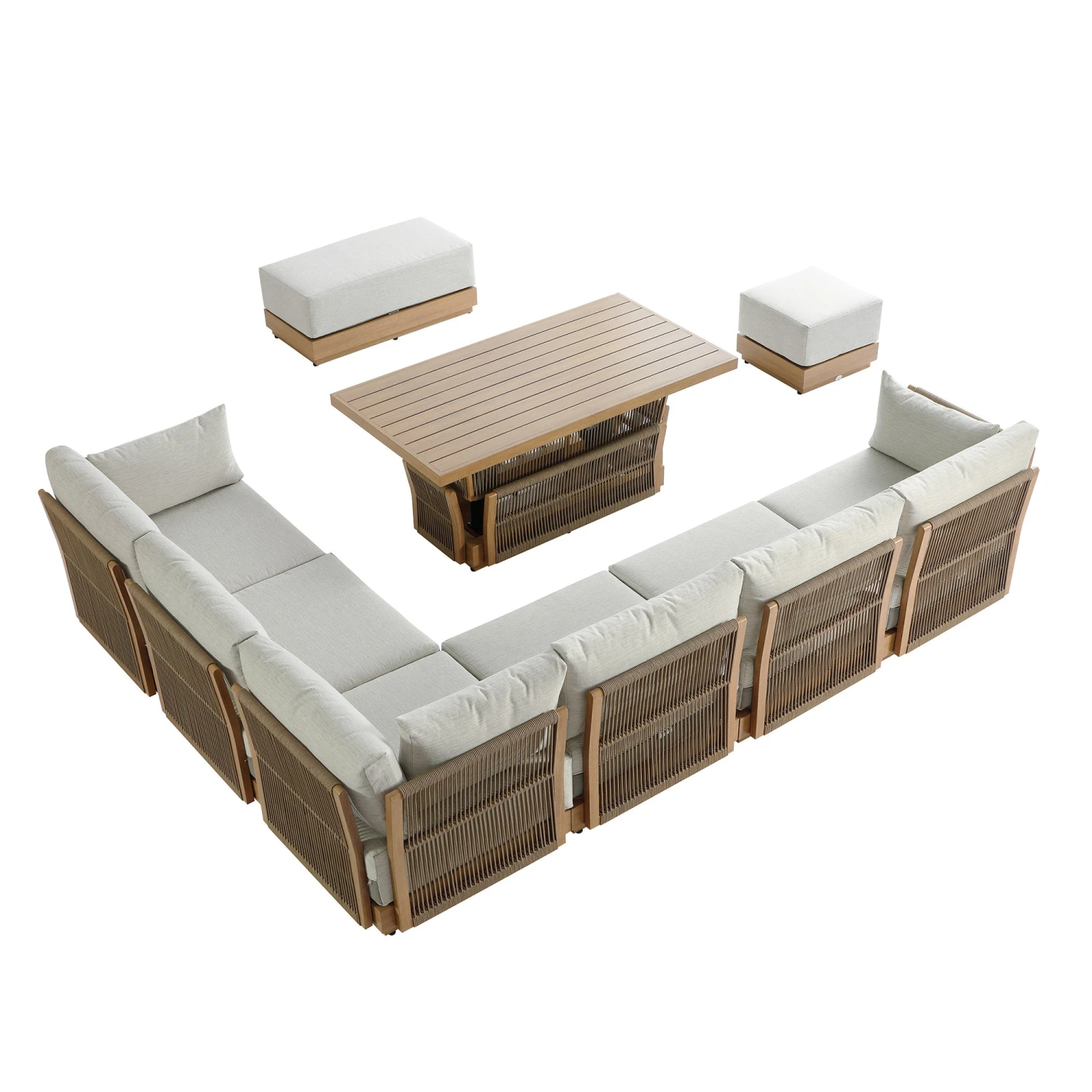 Pedra Rope And Aluminium Large Corner Casual Dining Set With Rising Table, Natural 8 Pedra Rope And Aluminium Large Corner Casual Dining Set With Rising Table, Natural - Image 8