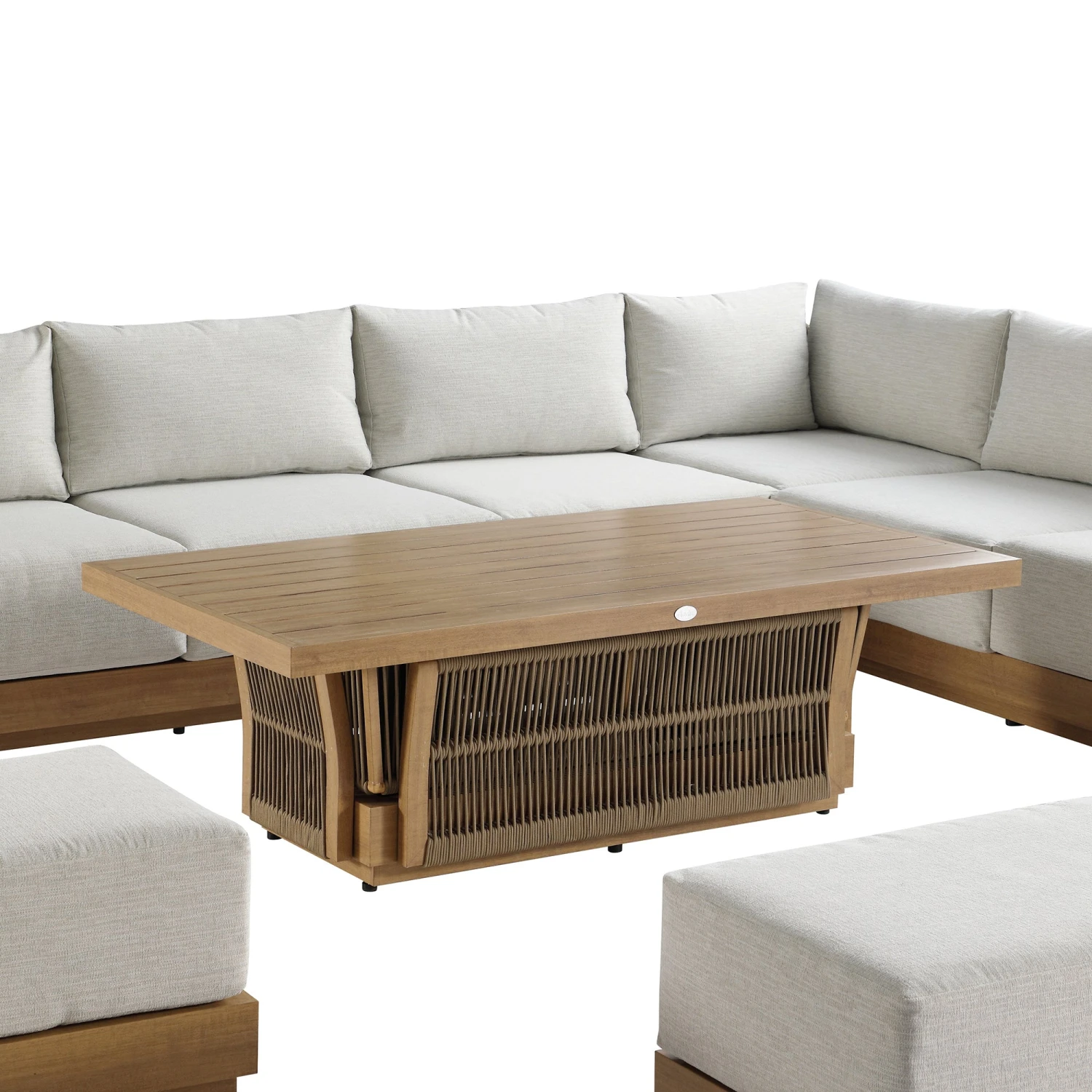 Pedra Rope And Aluminium Large Corner Casual Dining Set With Rising Table, Natural 9 Pedra Rope And Aluminium Large Corner Casual Dining Set With Rising Table, Natural - Image 9