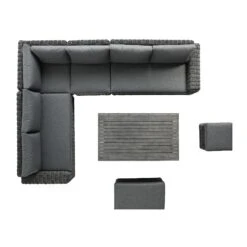 Bellagio Round Wicker Large Corner Casual Dining Set With Rising Table, Dark Grey -Daals Store OD DINE 550 DARKGREY SET WB4