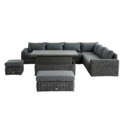 Bellagio Round Wicker Large Corner Casual Dining Set With Rising Table, Dark Grey -Daals Store OD DINE 550 DARKGREY SET WB5