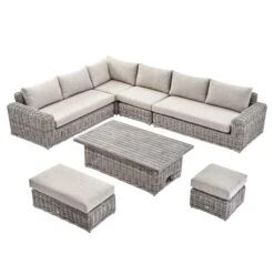 Bellagio Round Wicker Large Corner Casual Dining Set With Rising Table, Light Grey 20 Bellagio Round Wicker Large Corner Casual Dining Set With Rising Table, Light Grey -Daals Store OD DINE 550 LGREY SET WB2