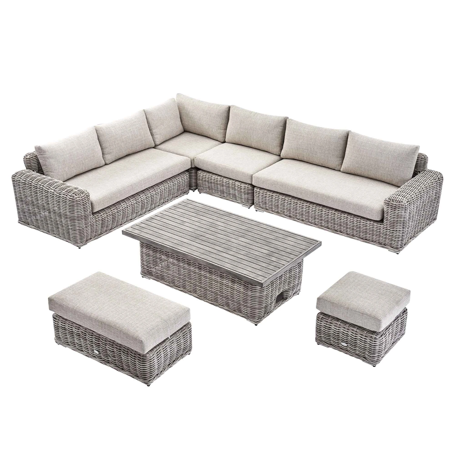 Bellagio Round Wicker Large Corner Casual Dining Set With Rising Table, Light Grey 8 Bellagio Round Wicker Large Corner Casual Dining Set With Rising Table, Light Grey - Image 8