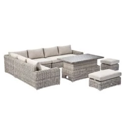 Bellagio Round Wicker Large Corner Casual Dining Set With Rising Table, Light Grey 22 Bellagio Round Wicker Large Corner Casual Dining Set With Rising Table, Light Grey -Daals Store OD DINE 550 LGREY SET WB3