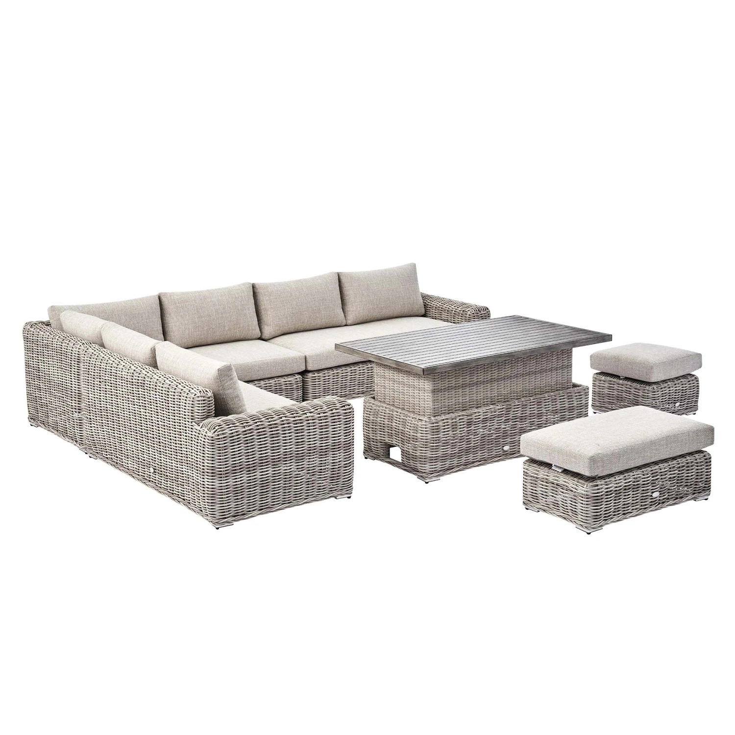 Bellagio Round Wicker Large Corner Casual Dining Set With Rising Table, Light Grey 10 Bellagio Round Wicker Large Corner Casual Dining Set With Rising Table, Light Grey - Image 10