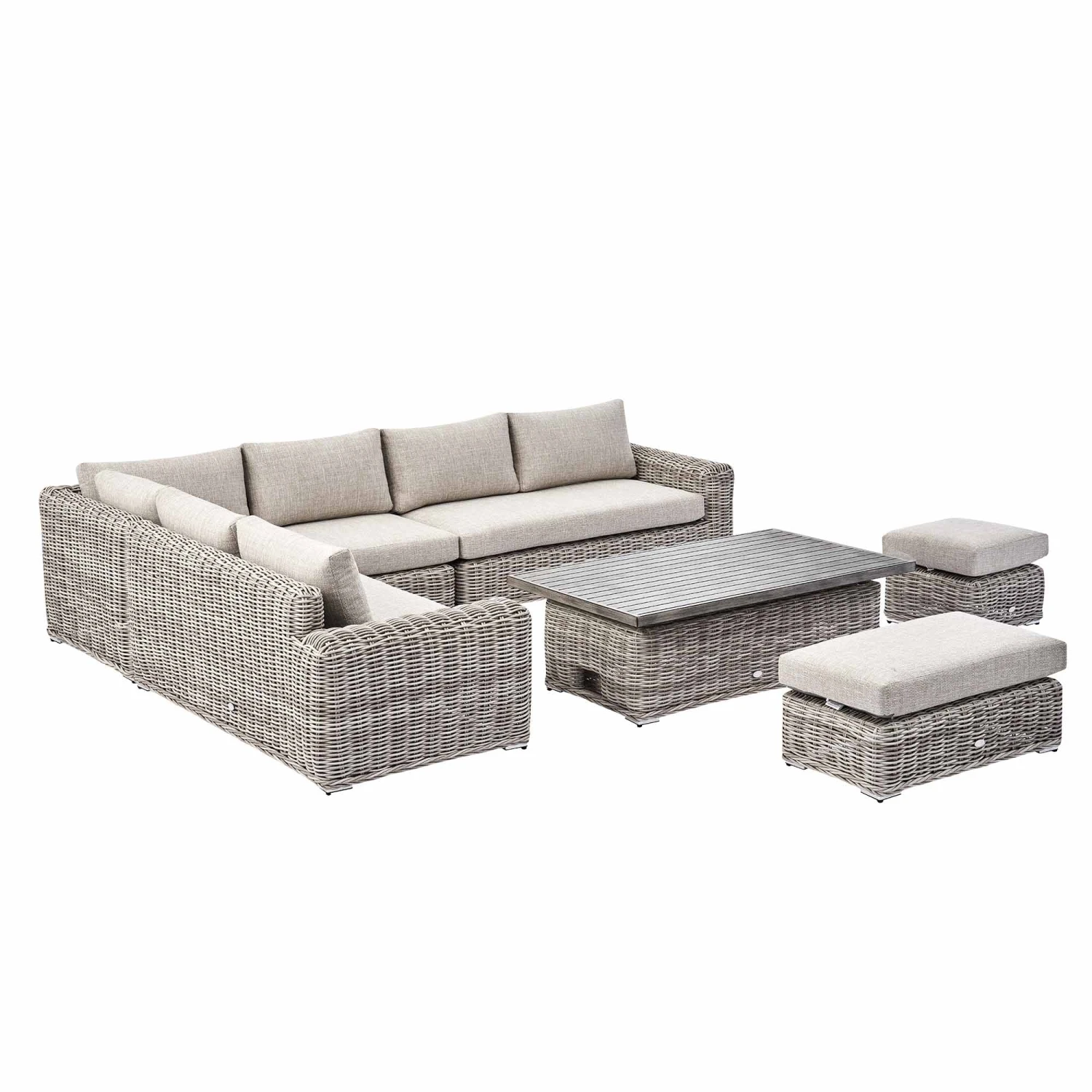 Bellagio Round Wicker Large Corner Casual Dining Set With Rising Table, Light Grey 11 Bellagio Round Wicker Large Corner Casual Dining Set With Rising Table, Light Grey - Image 11