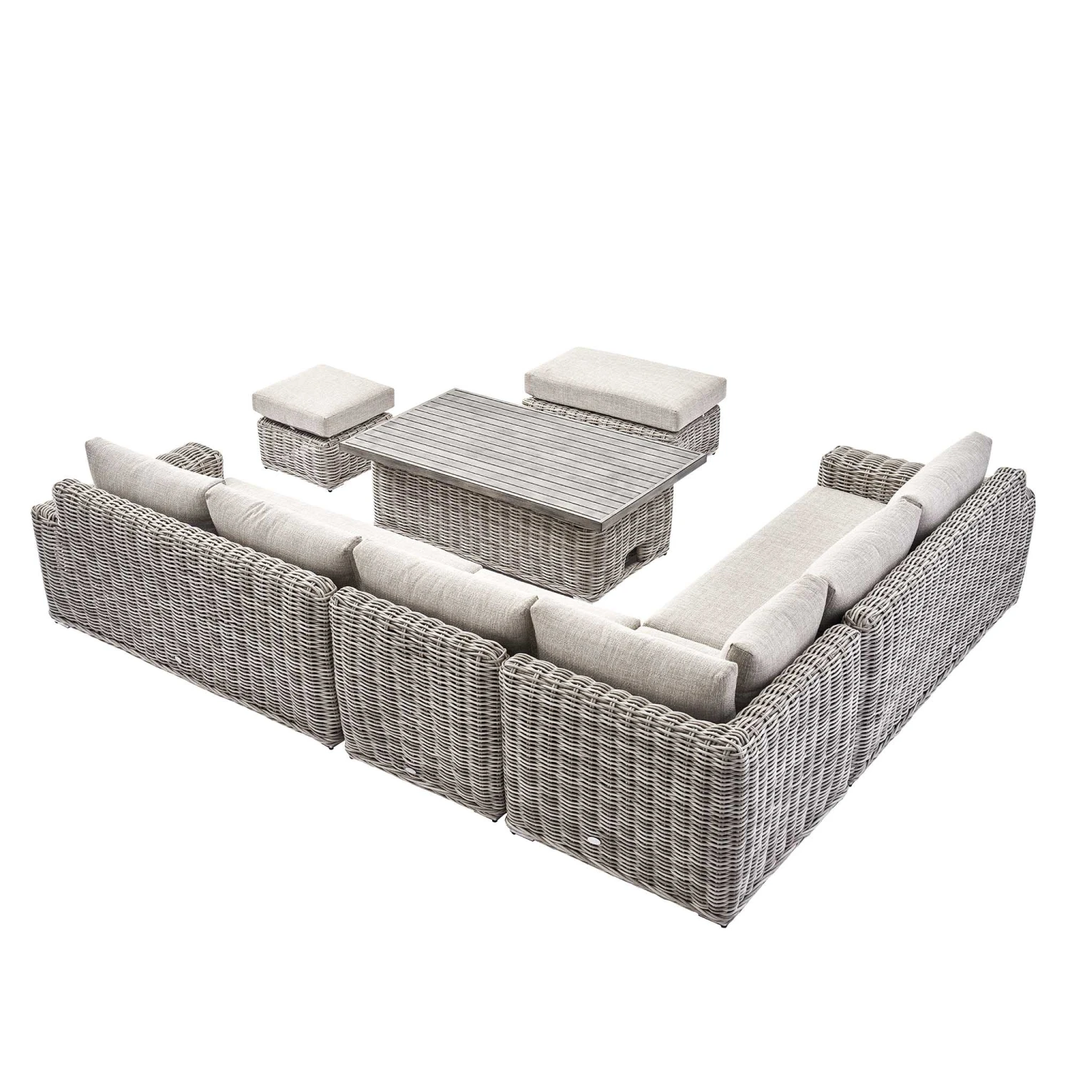 Bellagio Round Wicker Large Corner Casual Dining Set With Rising Table, Light Grey 12 Bellagio Round Wicker Large Corner Casual Dining Set With Rising Table, Light Grey - Image 12