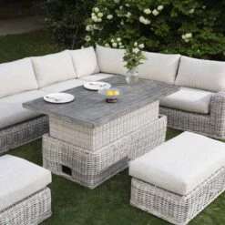 Bellagio Round Wicker Large Corner Casual Dining Set With Rising Table, Light Grey 16 Bellagio Round Wicker Large Corner Casual Dining Set With Rising Table, Light Grey -Daals Store OD DINE 550 LGREY SET scene3