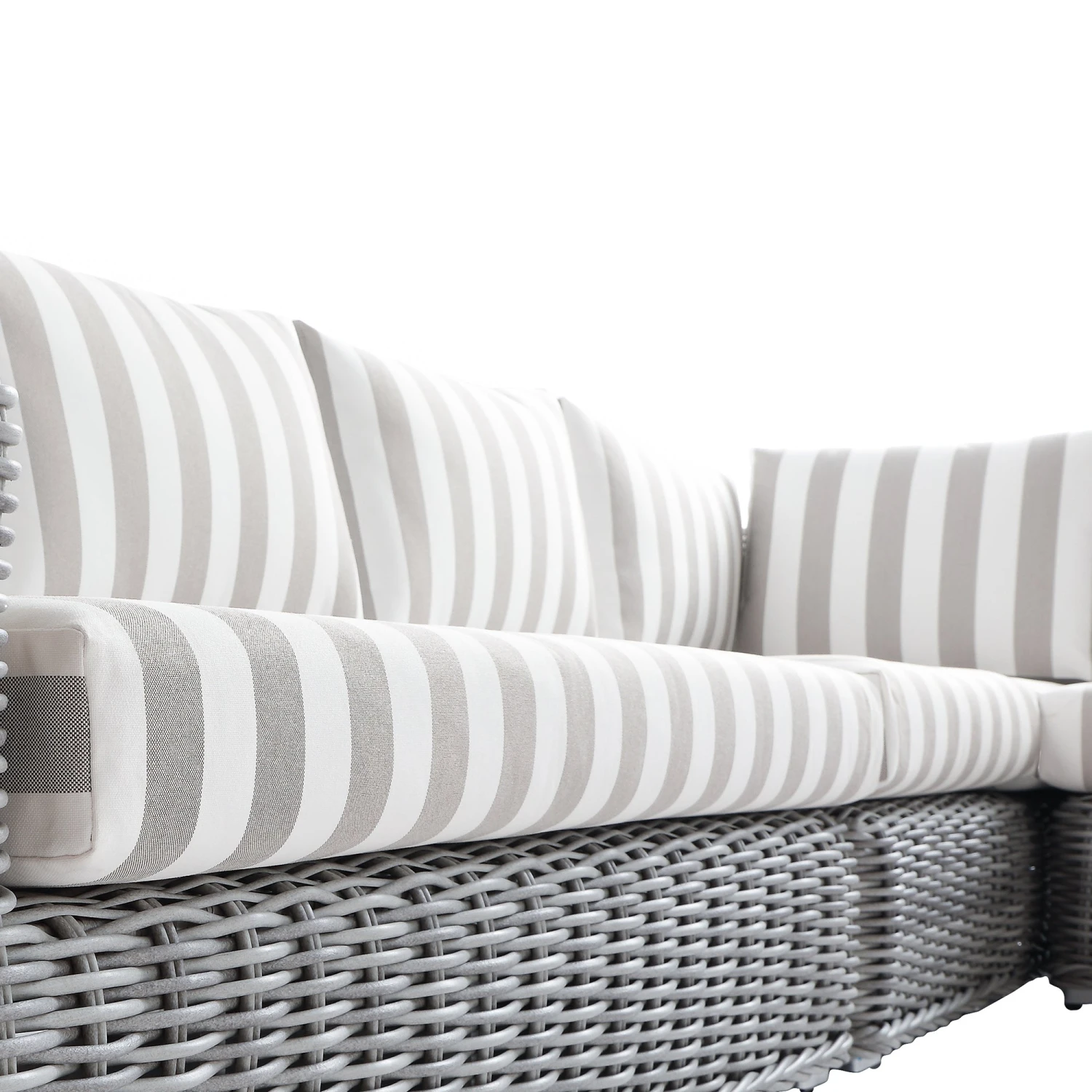 Bellagio Round Wicker Large Corner Casual Dining Set With Rising Table, Light Grey With Taupe Stripes 7 Bellagio Round Wicker Large Corner Casual Dining Set With Rising Table, Light Grey With Taupe Stripes - Image 7