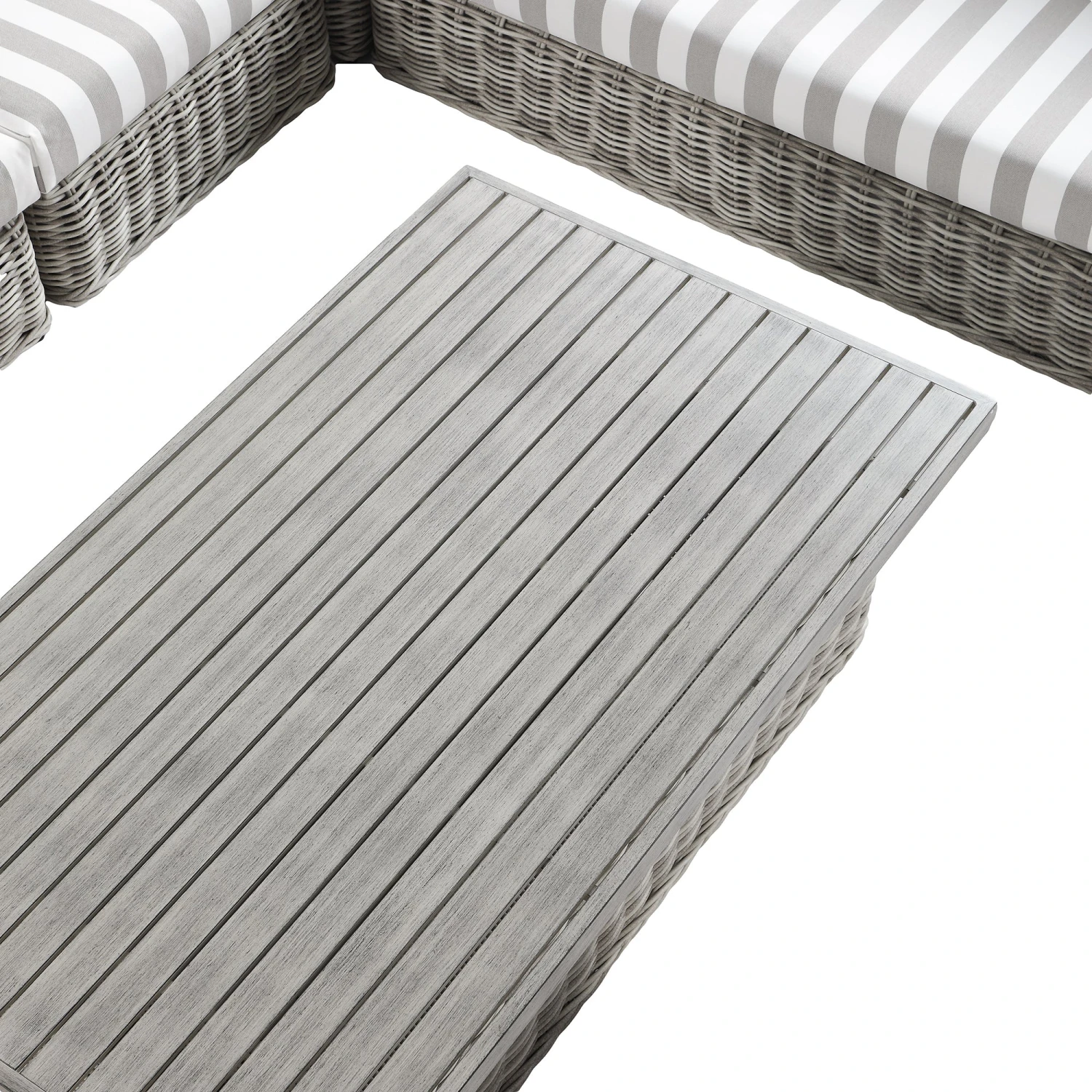 Bellagio Round Wicker Large Corner Casual Dining Set With Rising Table, Light Grey With Taupe Stripes 8 Bellagio Round Wicker Large Corner Casual Dining Set With Rising Table, Light Grey With Taupe Stripes - Image 8