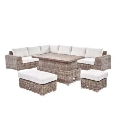 Bellagio Round Wicker Large Corner Casual Dining Set With Rising Table, Natural 16 Bellagio Round Wicker Large Corner Casual Dining Set With Rising Table, Natural -Daals Store OD DINE 550 NAT SET WB1