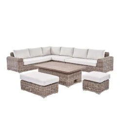 Bellagio Round Wicker Large Corner Casual Dining Set With Rising Table, Natural 17 Bellagio Round Wicker Large Corner Casual Dining Set With Rising Table, Natural -Daals Store OD DINE 550 NAT SET WB2