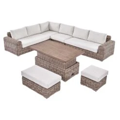 Bellagio Round Wicker Large Corner Casual Dining Set With Rising Table, Natural 19 Bellagio Round Wicker Large Corner Casual Dining Set With Rising Table, Natural -Daals Store OD DINE 550 NAT SET WB3