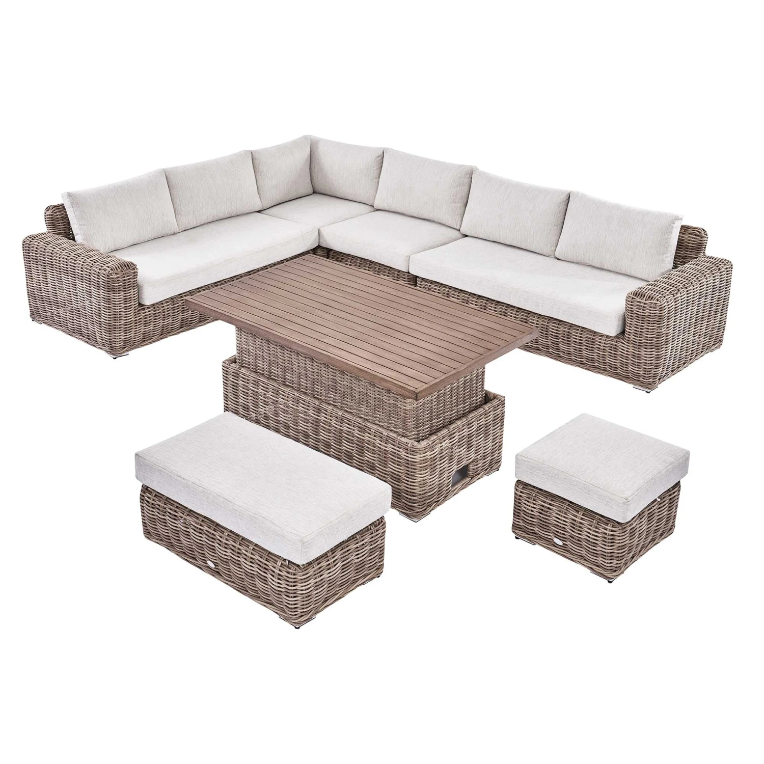 Bellagio Round Wicker Large Corner Casual Dining Set With Rising Table, Natural 7 Bellagio Round Wicker Large Corner Casual Dining Set With Rising Table, Natural - Image 7