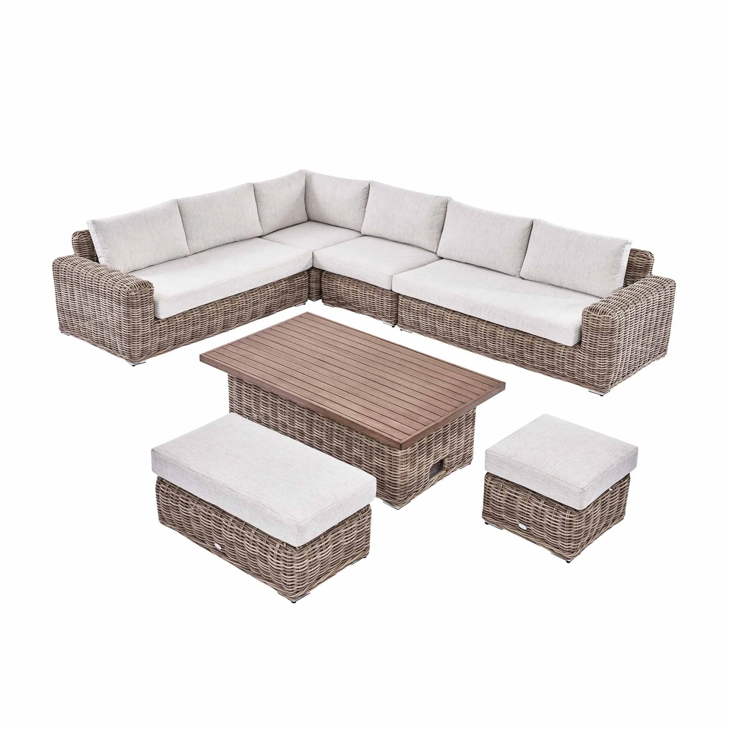 Bellagio Round Wicker Large Corner Casual Dining Set With Rising Table, Natural 8 Bellagio Round Wicker Large Corner Casual Dining Set With Rising Table, Natural - Image 8