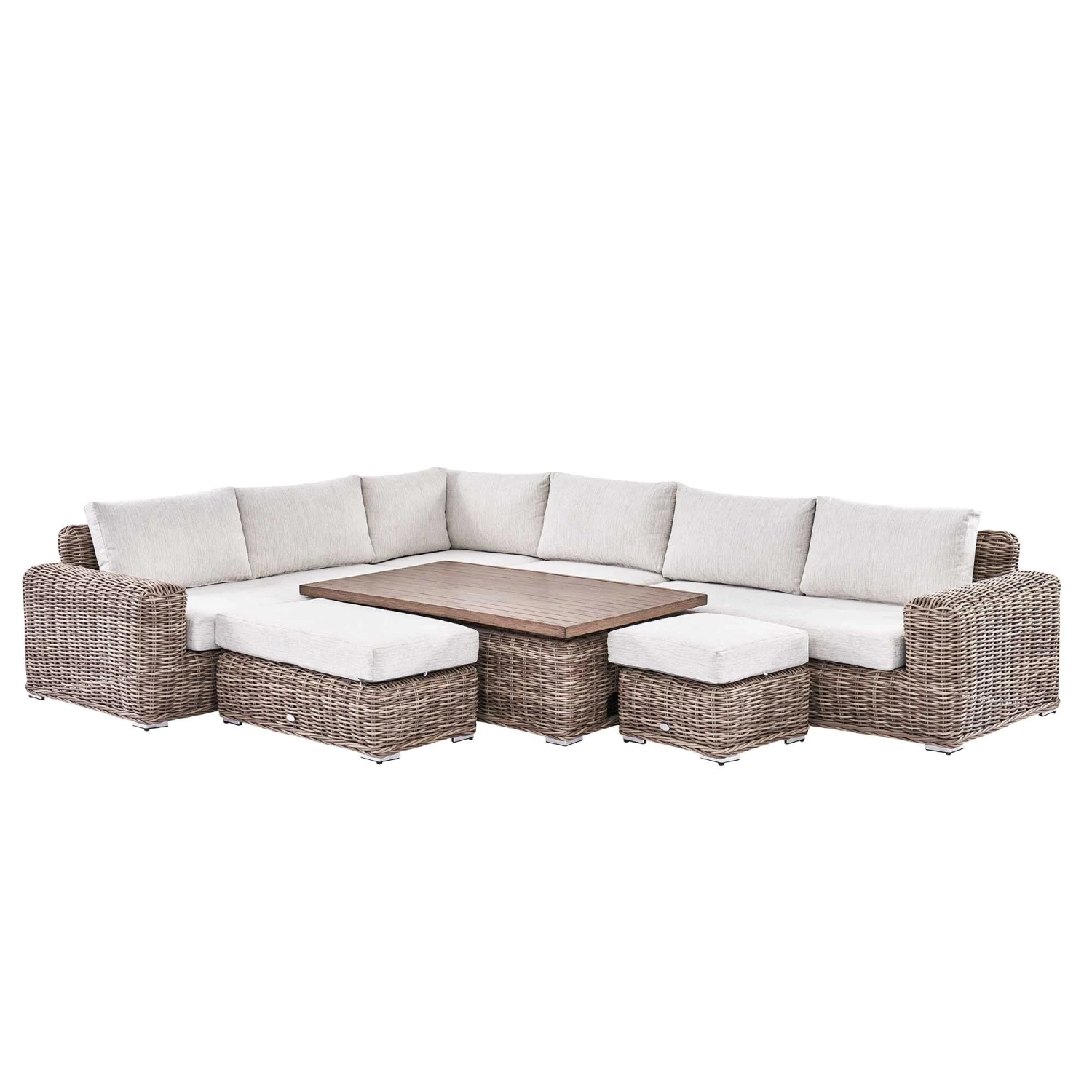 Bellagio Round Wicker Large Corner Casual Dining Set With Rising Table, Natural 10 Bellagio Round Wicker Large Corner Casual Dining Set With Rising Table, Natural - Image 10