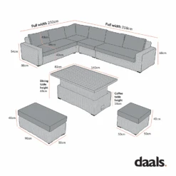Bellagio Round Wicker Large Corner Casual Dining Set With Rising Table, Light Grey With Taupe Stripes 11 Bellagio Round Wicker Large Corner Casual Dining Set With Rising Table, Light Grey With Taupe Stripes -Daals Store OD DINE 550 SET CHART 2