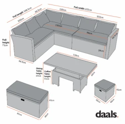 Granchester Rattan Rectangular Corner Dining Sofa Set With Rising Table, Grey 22 Granchester Rattan Rectangular Corner Dining Sofa Set With Rising Table, Grey -Daals Store OD DINE 6421 CHART