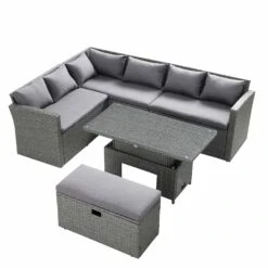 Granchester Rattan Rectangular Corner Dining Sofa Set With Rising Table, Grey 23 Granchester Rattan Rectangular Corner Dining Sofa Set With Rising Table, Grey -Daals Store OD DINE 6421 DARKGREY WB2