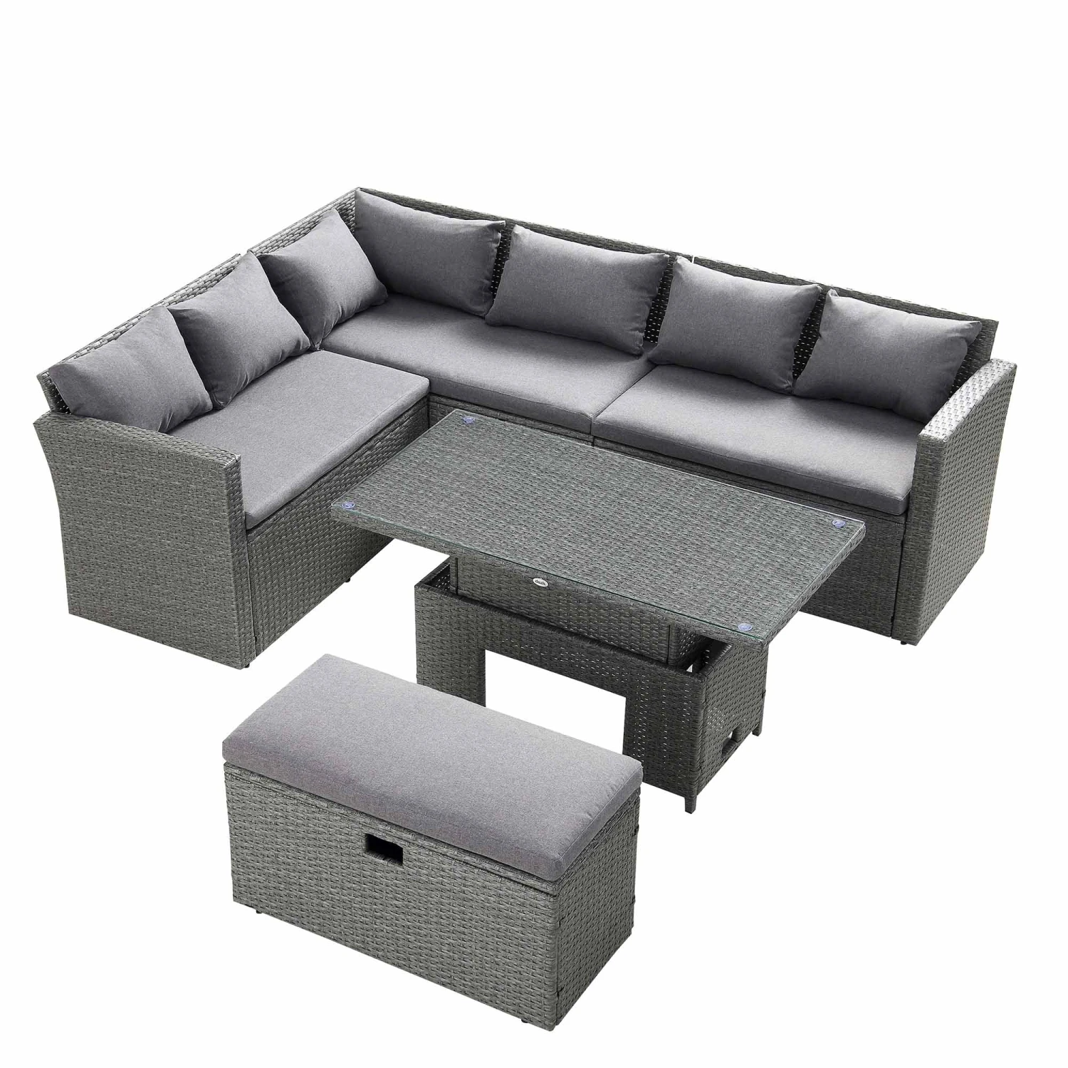 Granchester Rattan Rectangular Corner Dining Sofa Set With Rising Table, Grey 9 Granchester Rattan Rectangular Corner Dining Sofa Set With Rising Table, Grey - Image 9