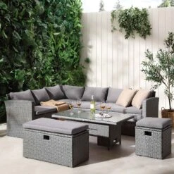 Granchester Rattan Rectangular Corner Dining Sofa Set With Rising Table, Grey 17 Granchester Rattan Rectangular Corner Dining Sofa Set With Rising Table, Grey -Daals Store OD DINE 6421 DARKGREY scene2