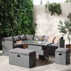 Granchester Rattan Rectangular Corner Dining Sofa Set With Rising Table, Grey 18 Granchester Rattan Rectangular Corner Dining Sofa Set With Rising Table, Grey -Daals Store OD DINE 6421 DARKGREY scene3