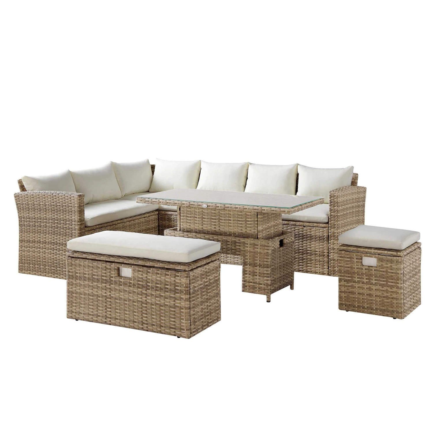 Granchester Rattan Rectangular Corner Dining Sofa Set With Rising Table, Natural 5 Granchester Rattan Rectangular Corner Dining Sofa Set With Rising Table, Natural - Image 5