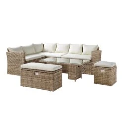 Granchester Rattan Rectangular Corner Dining Sofa Set With Rising Table, Natural 23 Granchester Rattan Rectangular Corner Dining Sofa Set With Rising Table, Natural -Daals Store OD DINE 6421 NAT WB2