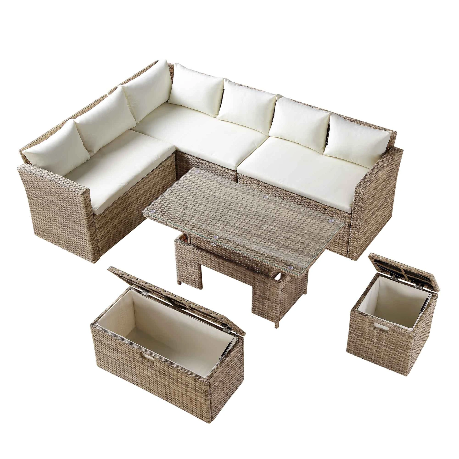 Granchester Rattan Rectangular Corner Dining Sofa Set With Rising Table, Natural 11 Granchester Rattan Rectangular Corner Dining Sofa Set With Rising Table, Natural - Image 11