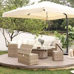 Granchester Rattan Rectangular Corner Dining Sofa Set With Rising Table, Natural 21 Granchester Rattan Rectangular Corner Dining Sofa Set With Rising Table, Natural -Daals Store OD DINE 6421 NAT scene3