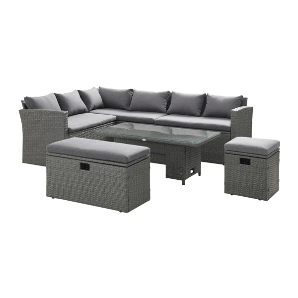 Granchester Rattan Rectangular Corner Dining Sofa Set With Rising Table, Grey 6 Granchester Rattan Rectangular Corner Dining Sofa Set With Rising Table, Grey - Image 6