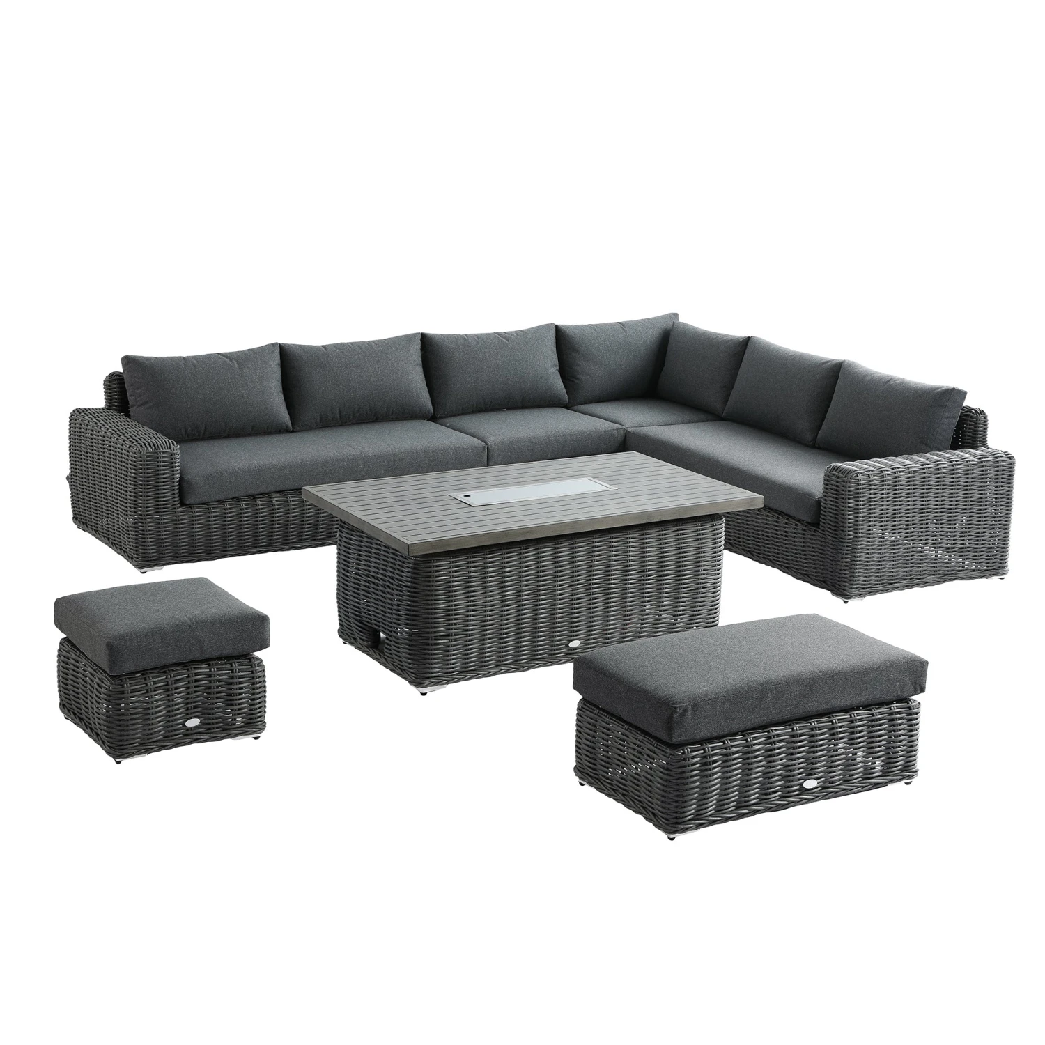 Bellagio Round Dark Grey Wicker Large Modular Corner Dining Set with Rising Firepit Table 4 Bellagio Round Dark Grey Wicker Large Modular Corner Dining Set with Rising Firepit Table - Image 4