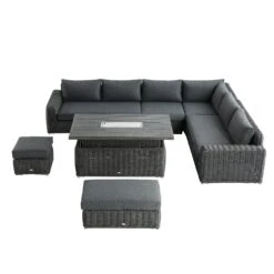 Bellagio Round Dark Grey Wicker Large Modular Corner Dining Set with Rising Firepit Table 14 Bellagio Round Dark Grey Wicker Large Modular Corner Dining Set with Rising Firepit Table -Daals Store OD DINE 650 DARKGREY SET WB4