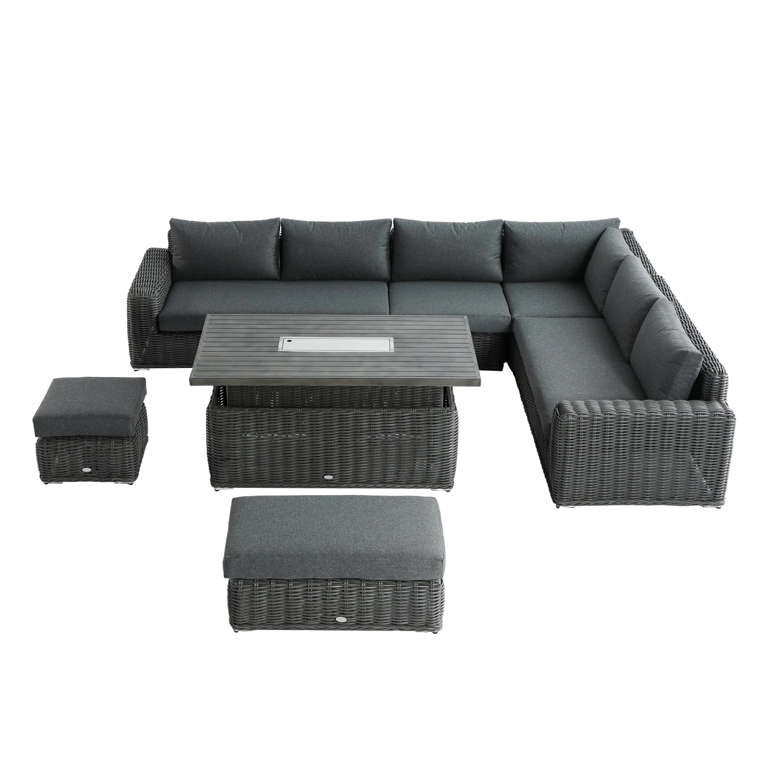 Bellagio Round Dark Grey Wicker Large Modular Corner Dining Set with Rising Firepit Table 5 Bellagio Round Dark Grey Wicker Large Modular Corner Dining Set with Rising Firepit Table - Image 5