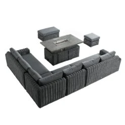 Bellagio Round Dark Grey Wicker Large Modular Corner Dining Set with Rising Firepit Table 15 Bellagio Round Dark Grey Wicker Large Modular Corner Dining Set with Rising Firepit Table -Daals Store OD DINE 650 DARKGREY SET WB5