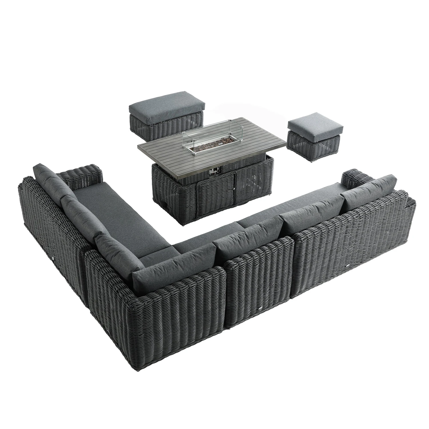 Bellagio Round Dark Grey Wicker Large Modular Corner Dining Set with Rising Firepit Table 6 Bellagio Round Dark Grey Wicker Large Modular Corner Dining Set with Rising Firepit Table - Image 6