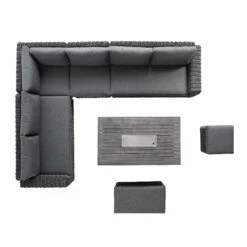 Bellagio Round Dark Grey Wicker Large Modular Corner Dining Set with Rising Firepit Table 16 Bellagio Round Dark Grey Wicker Large Modular Corner Dining Set with Rising Firepit Table -Daals Store OD DINE 650 DARKGREY SET WB6