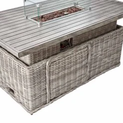 Bellagio Round Wicker Large Corner Casual Dining Set With Rising Firepit Table, Light Grey -Daals Store OD DINE 650 LGREY SET detail1