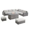 Bellagio Round Wicker Large Corner Casual Dining Set With Rising Firepit Table, Light Grey With Taupe Stripes 38 Bellagio Round Wicker Large Corner Casual Dining Set With Rising Firepit Table, Light Grey With Taupe Stripes -Daals Store OD DINE 650 LGREY TAUPESTRIPE SET WB1