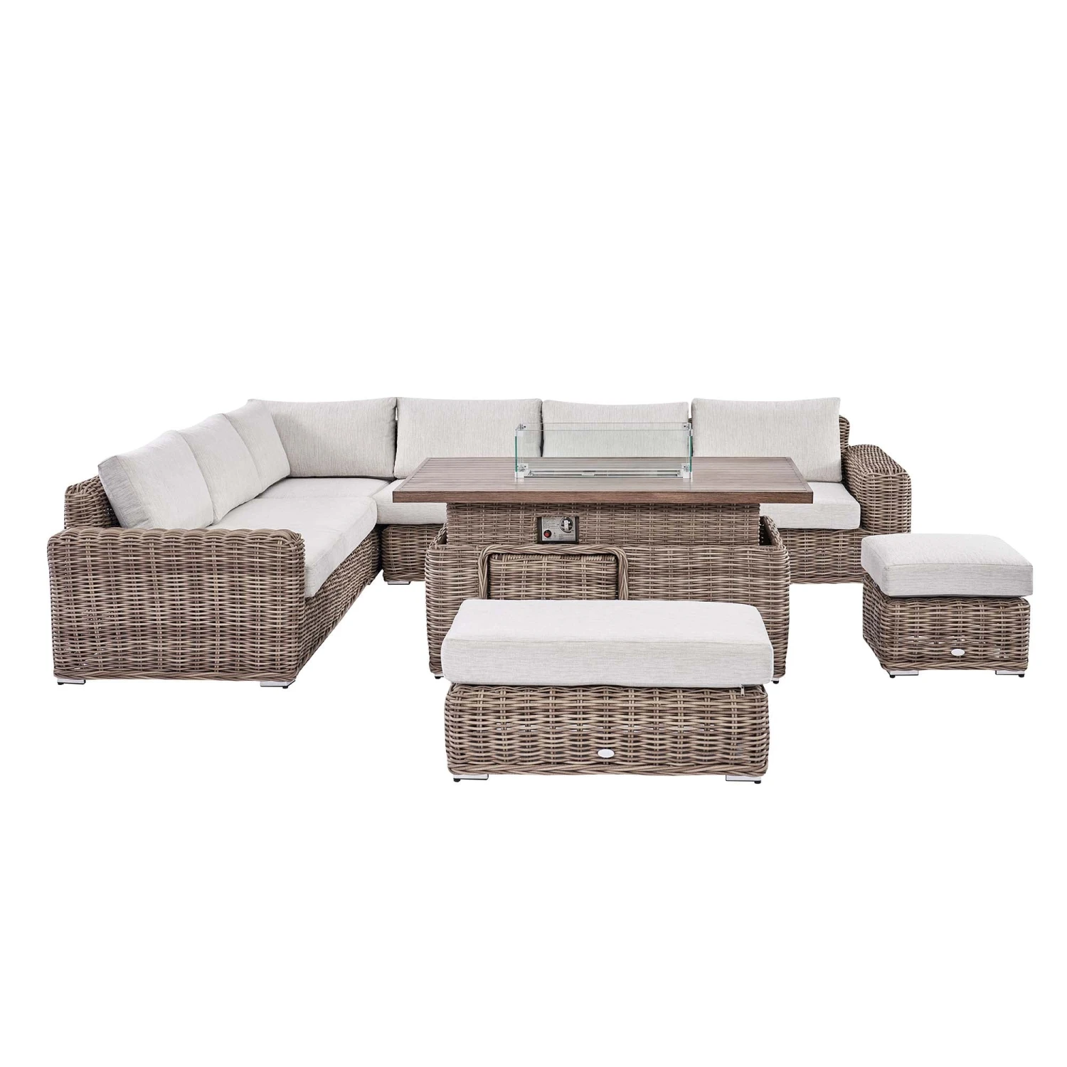 Bellagio Natural Round Wicker Large Modular Corner Dining Set β Height Adjustable Firepit Table & Beige Cushions 10 Bellagio Natural Round Wicker Large Modular Corner Dining Set β Height Adjustable Firepit Table & Beige Cushions - Image 10